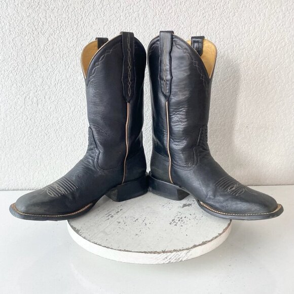 Rod Patrick Mens Cowboy Boots 7.5EE Black Smooth Ostrich Western Square Toe - Picture 7 of 10
